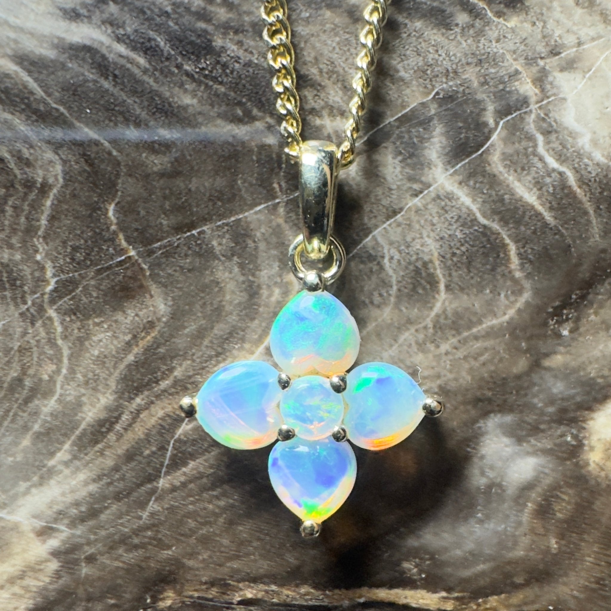 Waratah Glow ~ 9ct Solid Yellow Gold 0.4ct Coober Pedy Crystal Opal Pendant