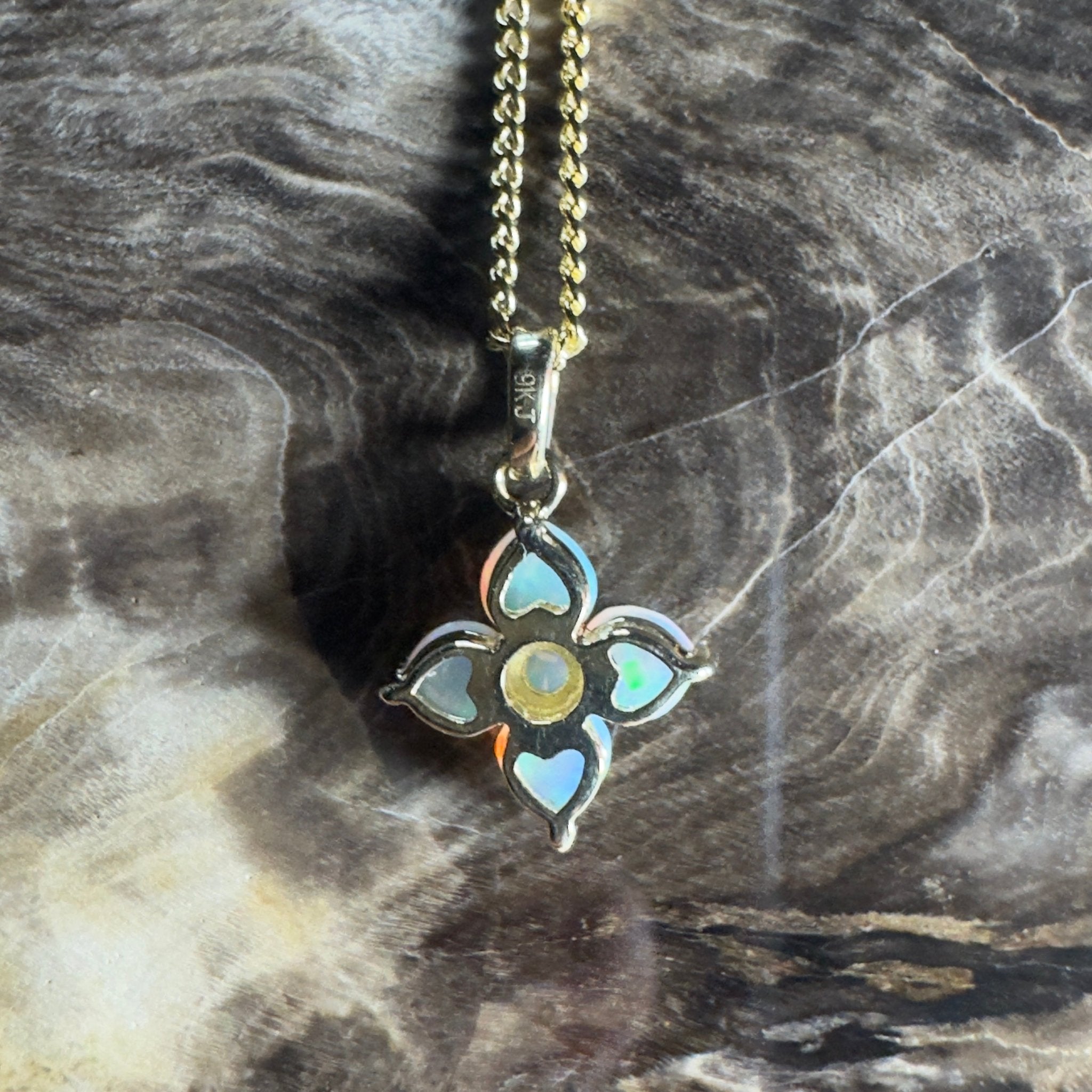 Waratah Glow ~ 9ct Solid Yellow Gold 0.4ct Coober Pedy Crystal Opal Pendant