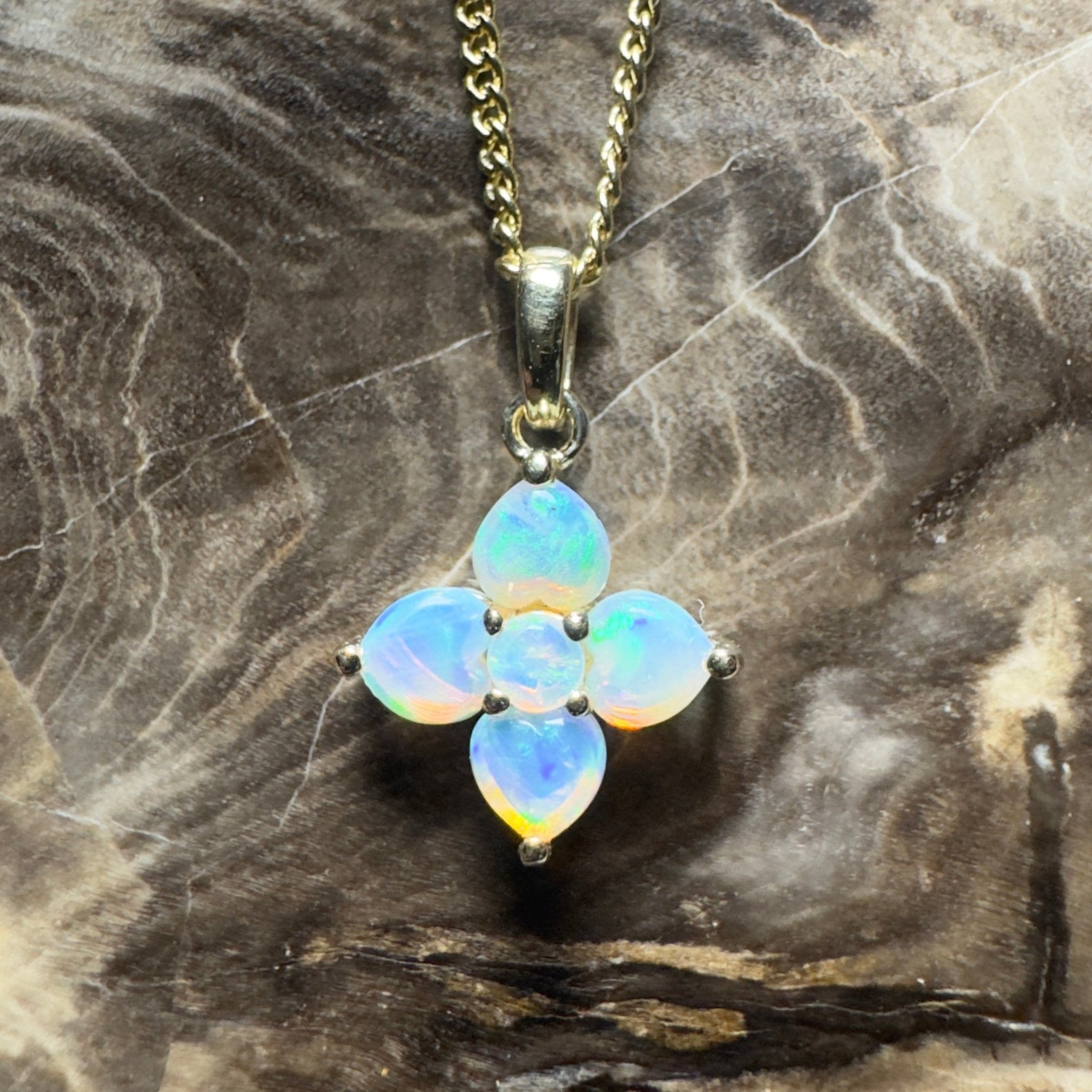 Waratah Glow ~ 9ct Solid Yellow Gold 0.4ct Coober Pedy Crystal Opal Pendant