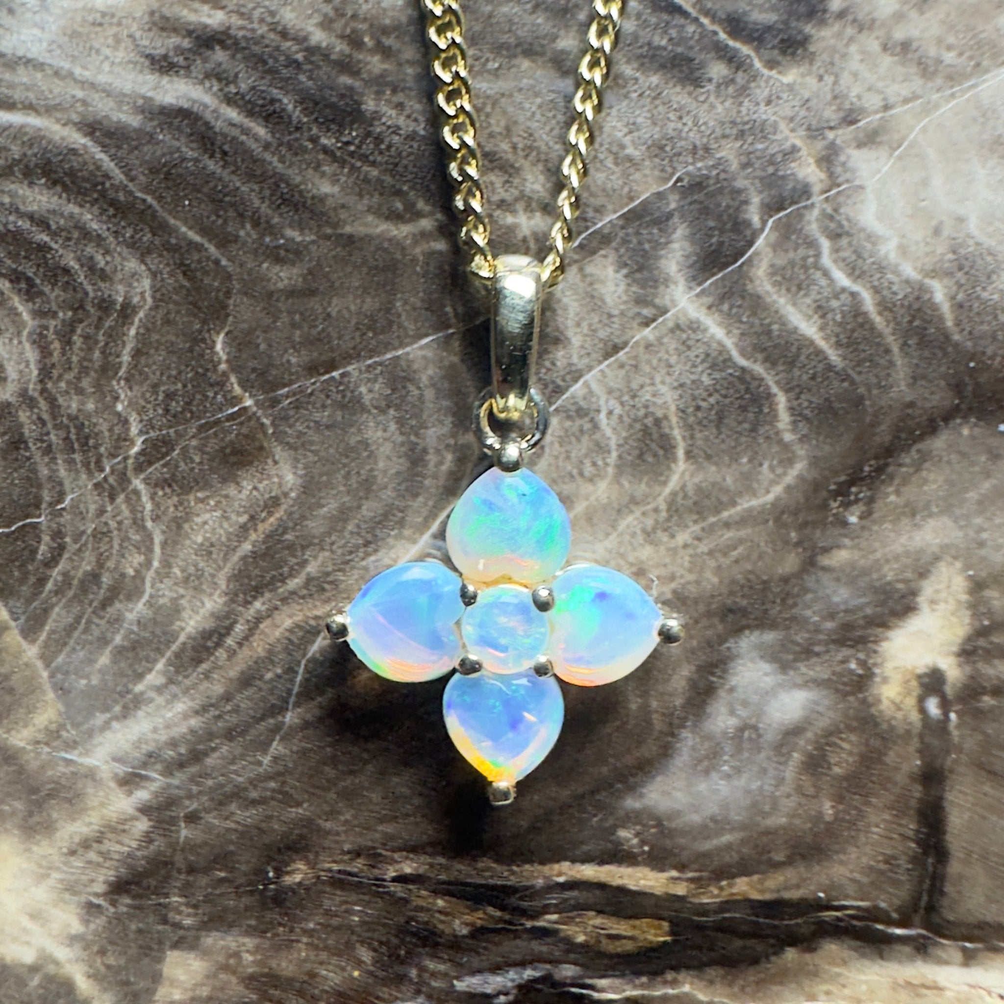 Waratah Glow ~ 9ct Solid Yellow Gold 0.4ct Coober Pedy Crystal Opal Pendant