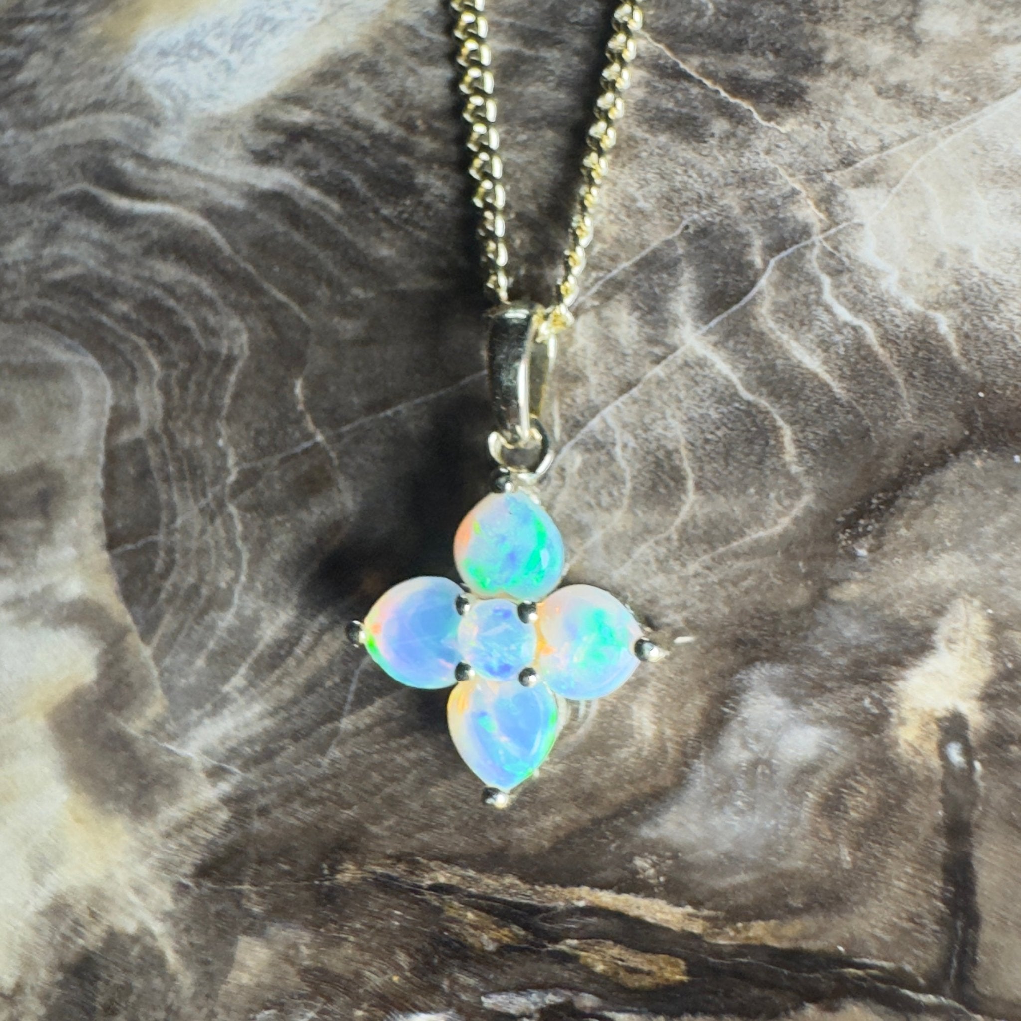 Waratah Glow ~ 9ct Solid Yellow Gold 0.4ct Coober Pedy Crystal Opal Pendant