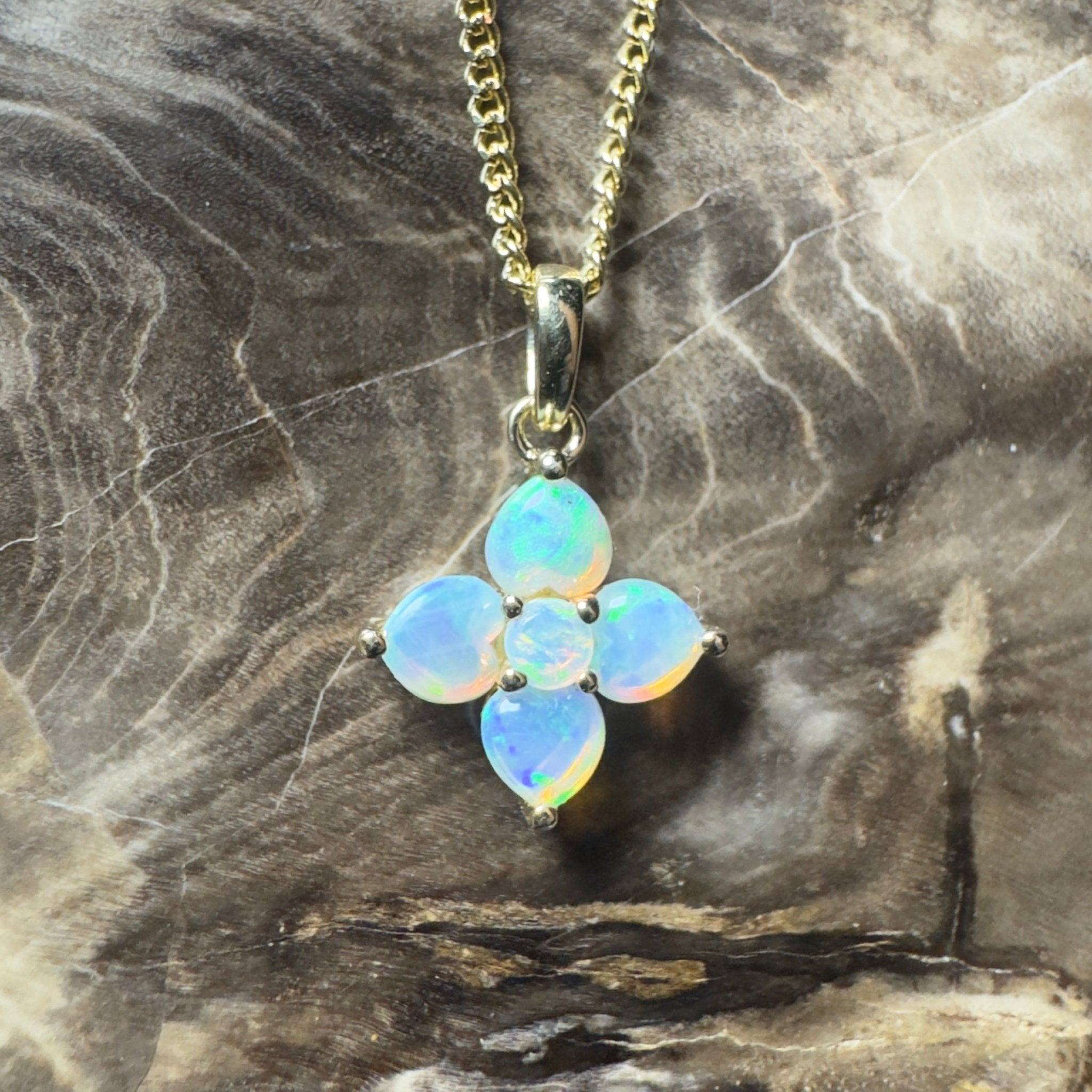 Waratah Glow ~ 9ct Solid Yellow Gold 0.4ct Coober Pedy Crystal Opal Pendant
