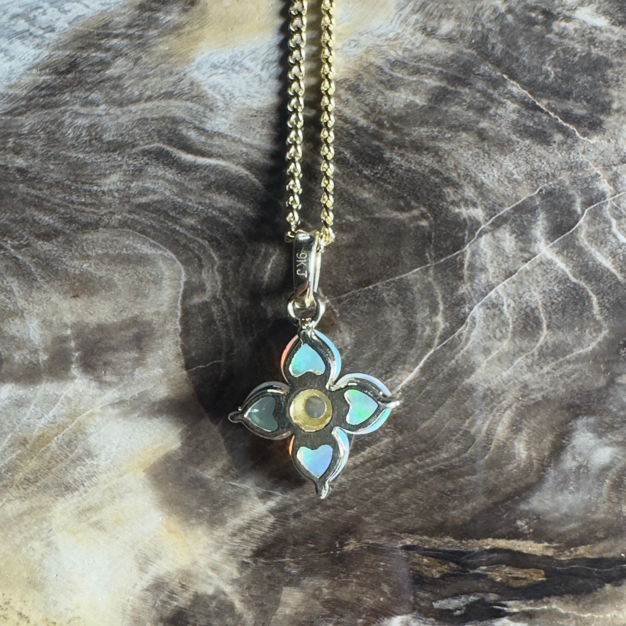 Waratah Glow ~ 9ct Solid Yellow Gold 0.4ct Coober Pedy Crystal Opal Pendant