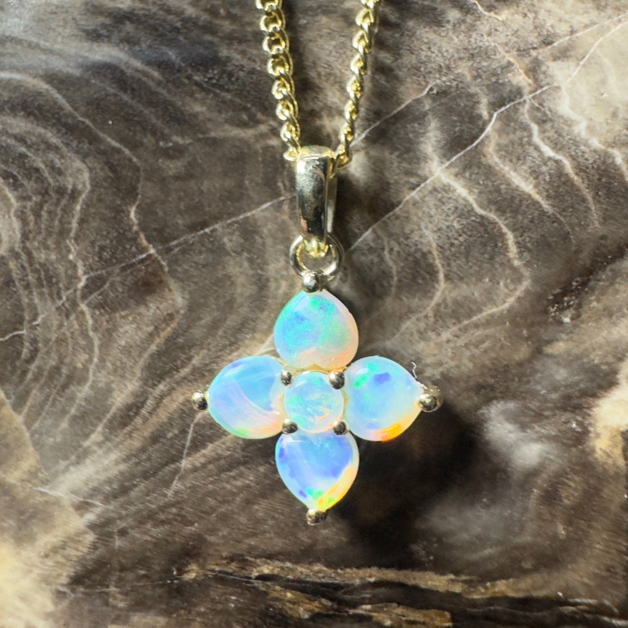 Waratah Glow ~ 9ct Solid Yellow Gold 0.4ct Coober Pedy Crystal Opal Pendant