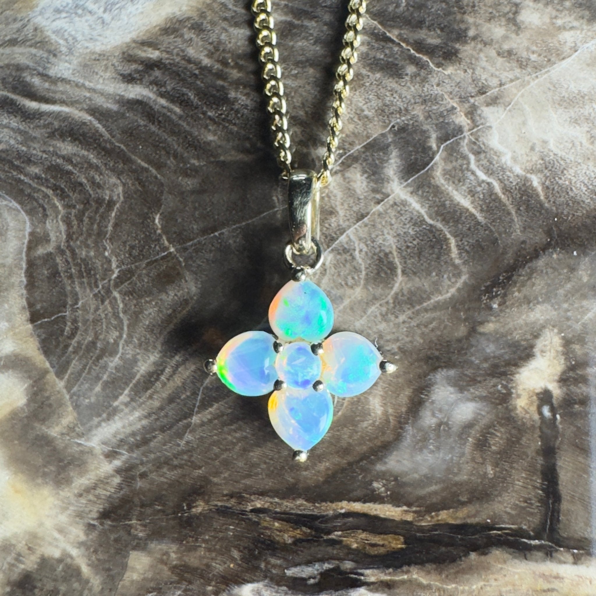 Waratah Glow ~ 9ct Solid Yellow Gold 0.4ct Coober Pedy Crystal Opal Pendant