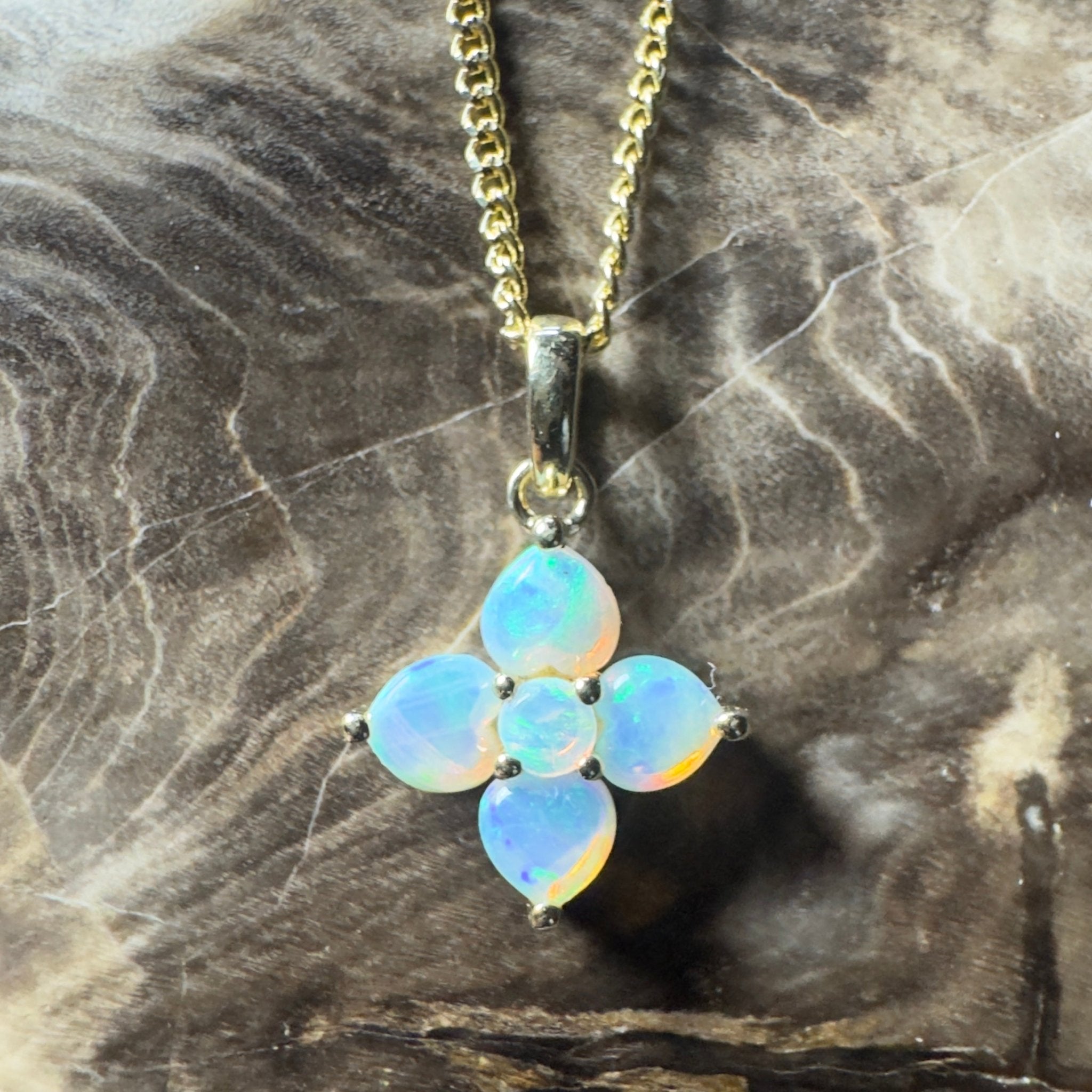 Waratah Glow ~ 9ct Solid Yellow Gold 0.4ct Coober Pedy Crystal Opal Pendant