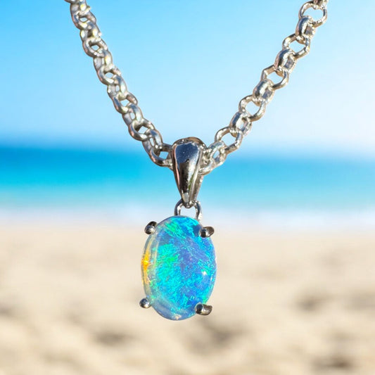 Where Ocean Meets Icon ~ 0.7ct Solid Lightning Ridge Crystal Opal 925 Sterling Silver Pendant Necklace