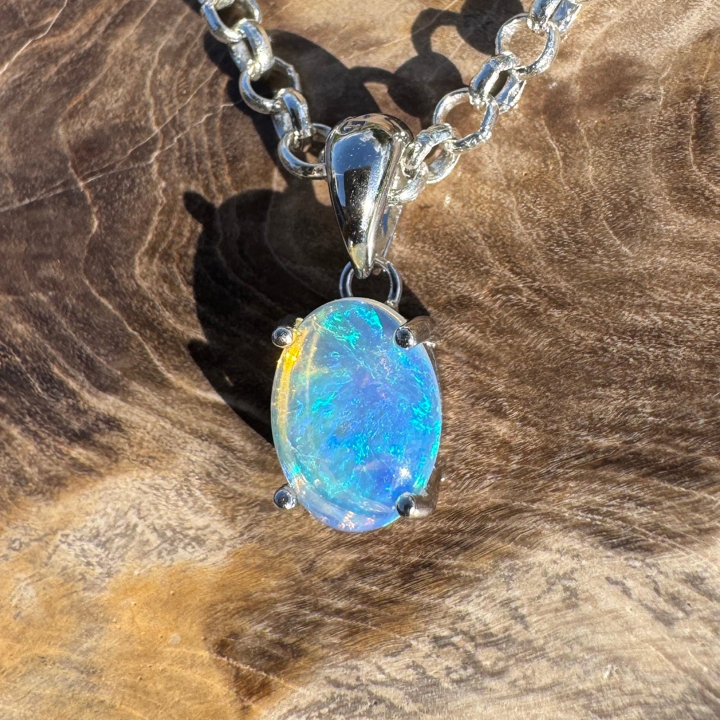 Where Ocean Meets Icon ~ 0.7ct Solid Lightning Ridge Crystal Opal 925 Sterling Silver Pendant Necklace