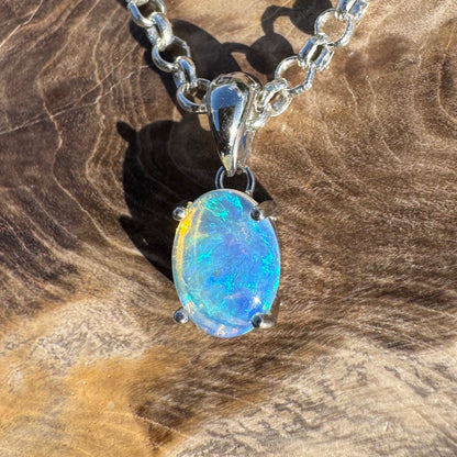 Where Ocean Meets Icon ~ 0.7ct Solid Lightning Ridge Crystal Opal 925 Sterling Silver Pendant Necklace
