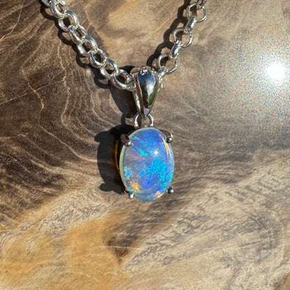 Where Ocean Meets Icon ~ 0.7ct Solid Lightning Ridge Crystal Opal 925 Sterling Silver Pendant Necklace