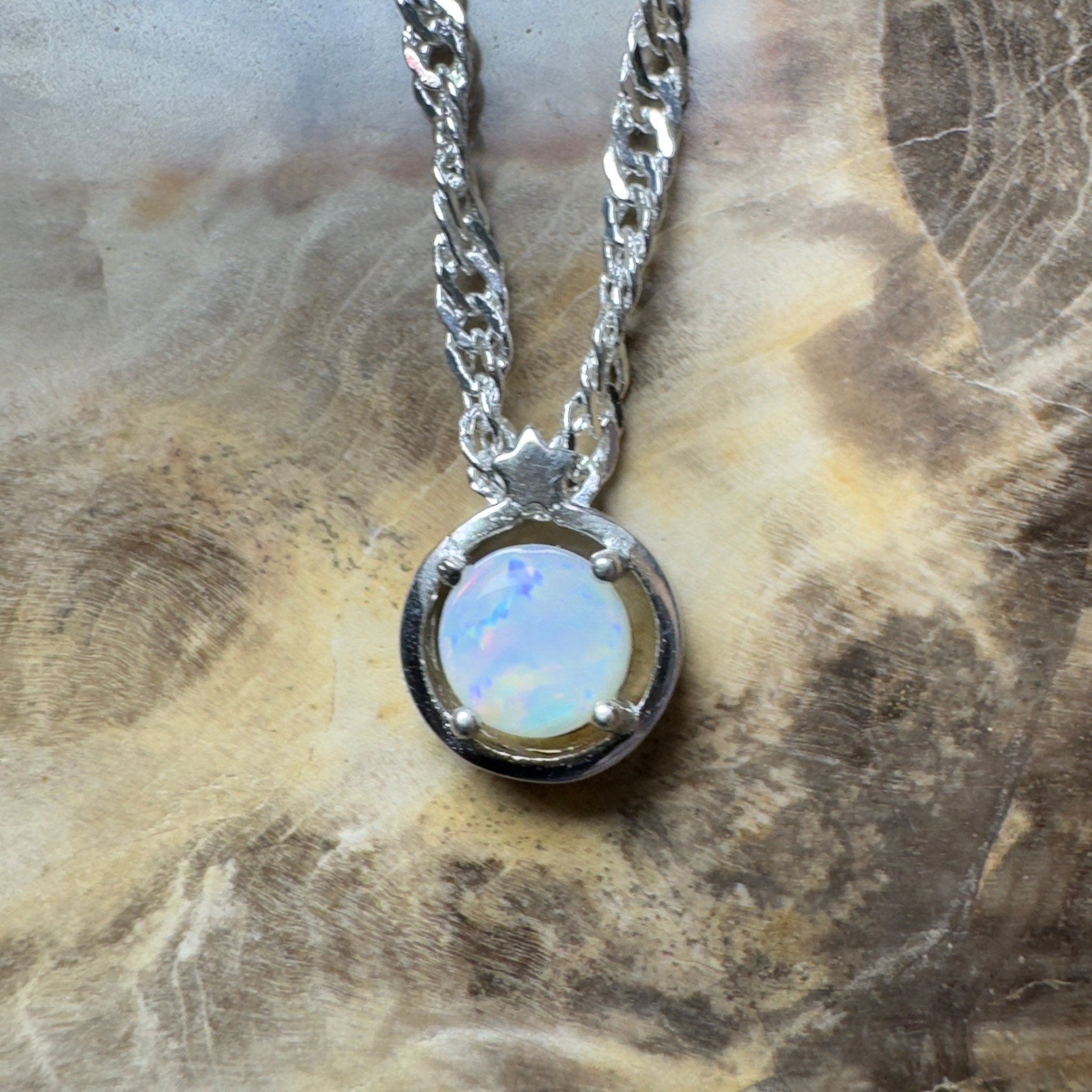 White Wonders - 0.6ct Coober Pedy Opal 925 Silver Pendant