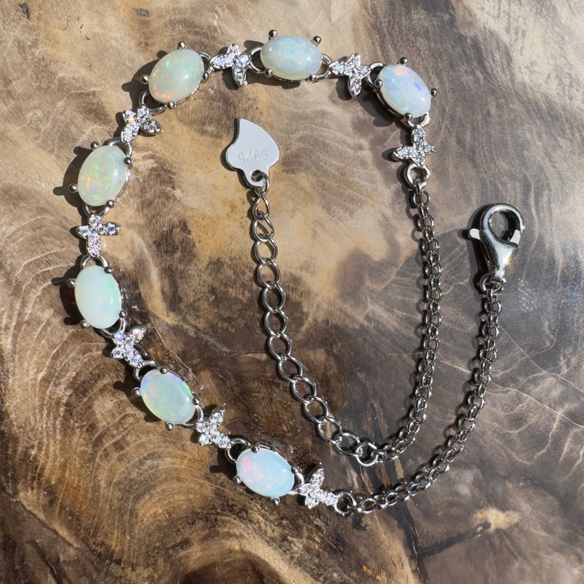 Whitehaven Whispers ~ 2.4ct Coober Pedy Opal and Cubic Zirconia 925 Sterling Silver Bracelet