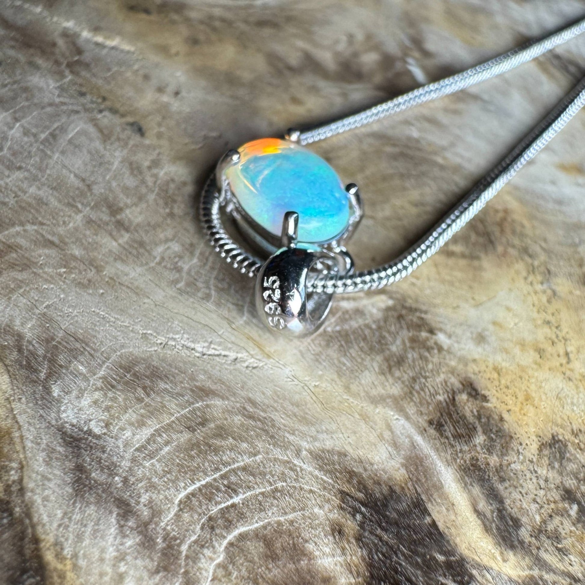 Whitsunday Drift ~ 0.8ct Solid Lightning Ridge Opal 925 Silver Pendant Necklace