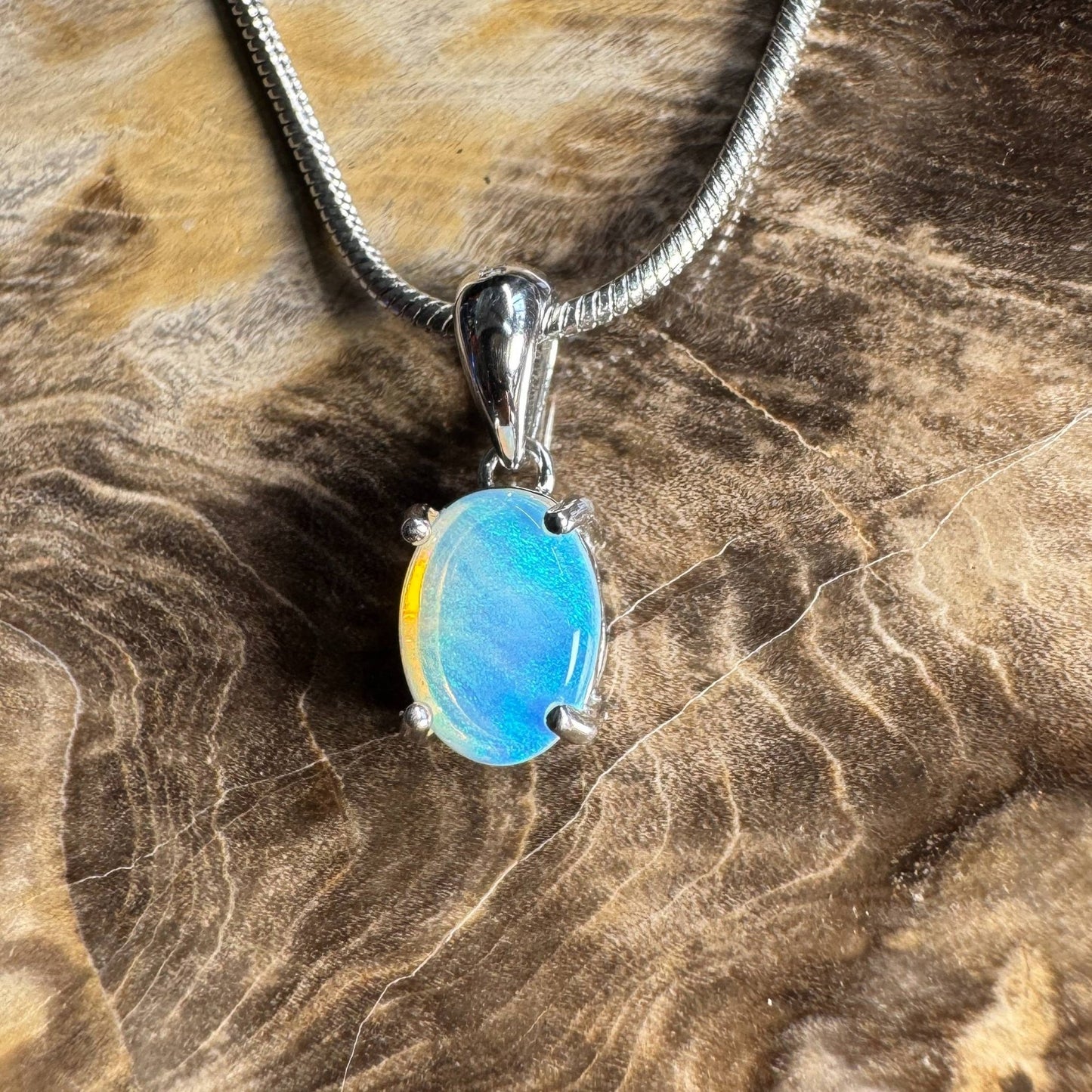 Whitsunday Drift ~ 0.8ct Solid Lightning Ridge Opal 925 Silver Pendant Necklace