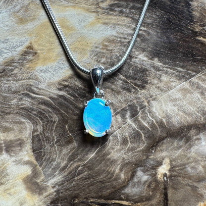 Whitsunday Drift ~ 0.8ct Solid Lightning Ridge Opal 925 Silver Pendant Necklace