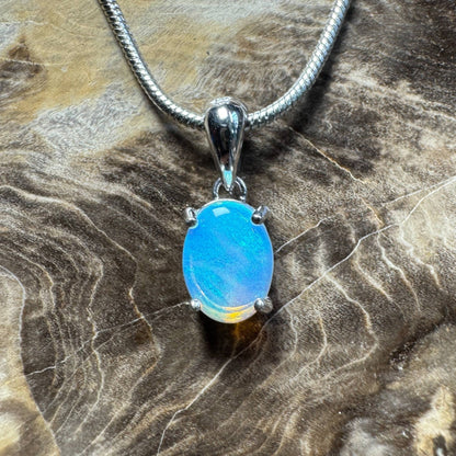 Whitsunday Drift ~ 0.8ct Solid Lightning Ridge Opal 925 Silver Pendant Necklace