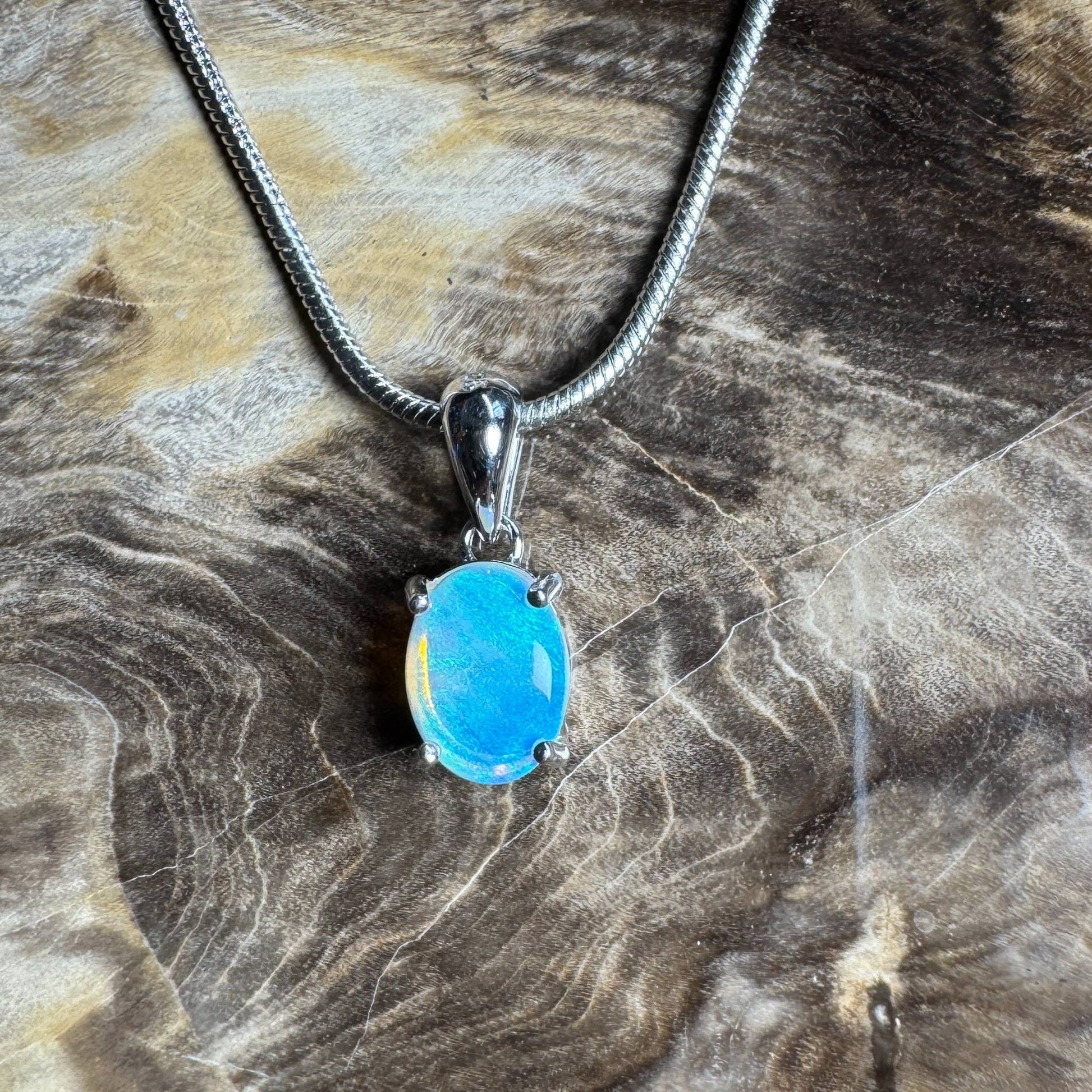 Whitsunday Drift ~ 0.8ct Solid Lightning Ridge Opal 925 Silver Pendant Necklace