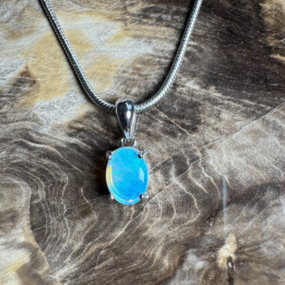 Whitsunday Drift ~ 0.8ct Solid Lightning Ridge Opal 925 Silver Pendant Necklace