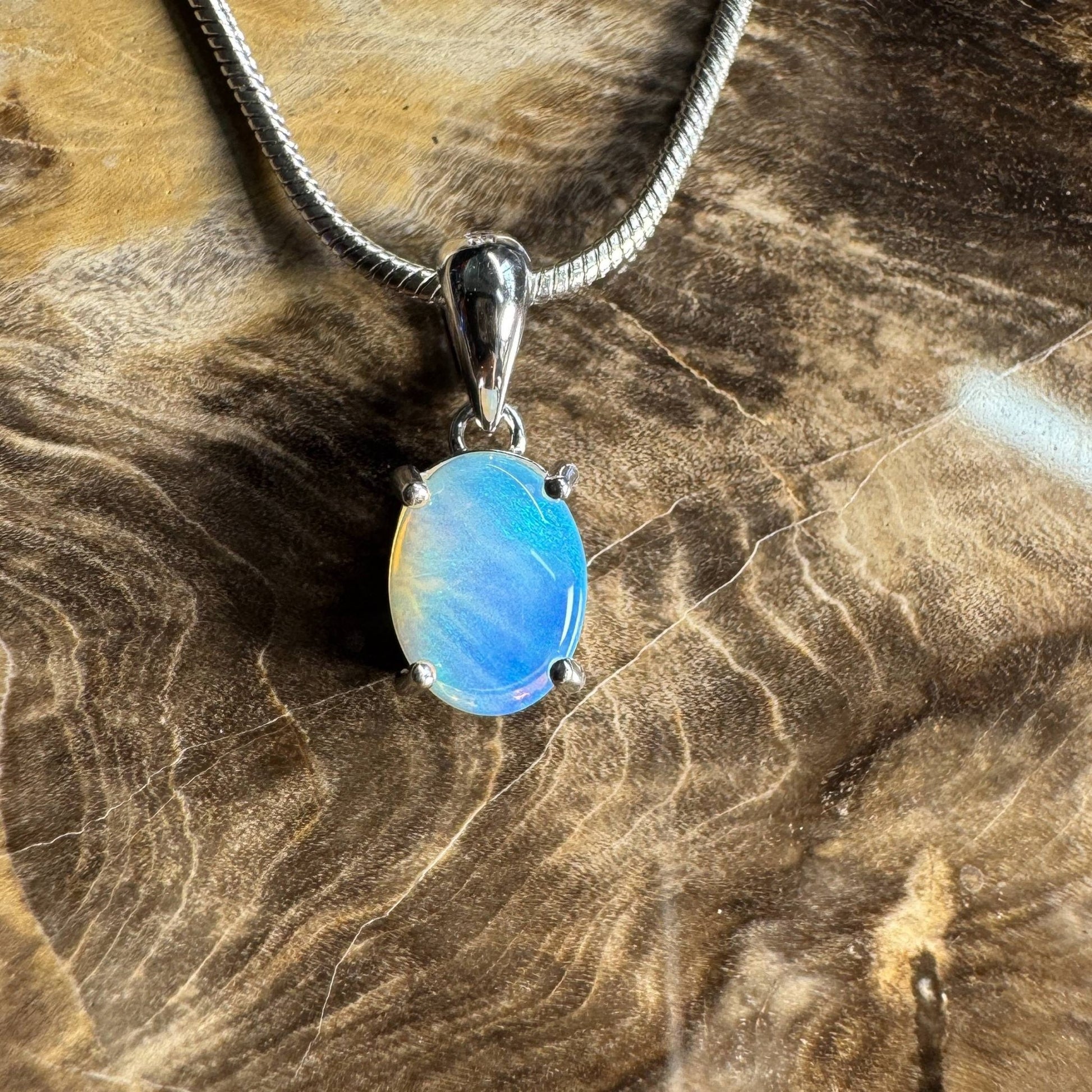 Whitsunday Drift ~ 0.8ct Solid Lightning Ridge Opal 925 Silver Pendant Necklace