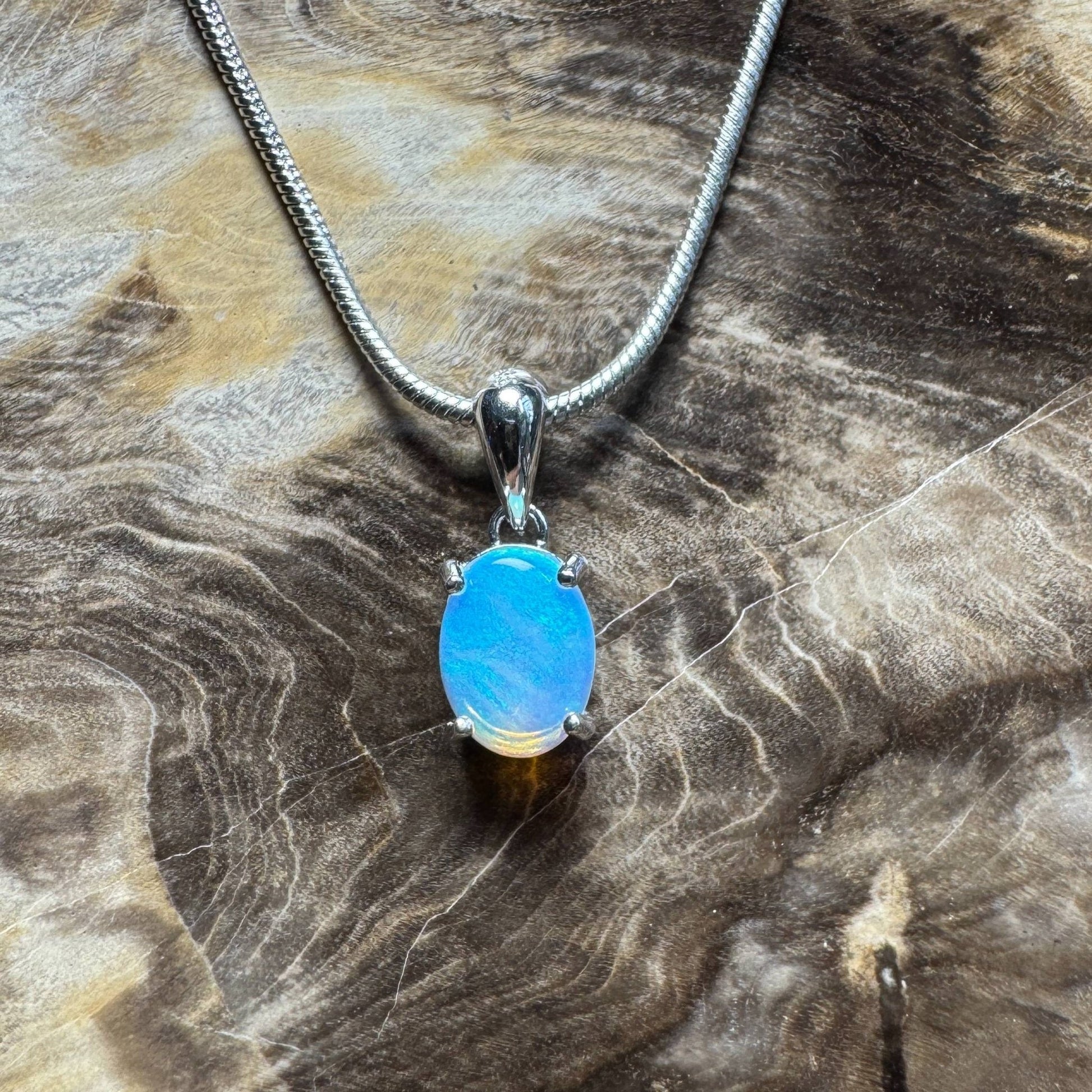 Whitsunday Drift ~ 0.8ct Solid Lightning Ridge Opal 925 Silver Pendant Necklace