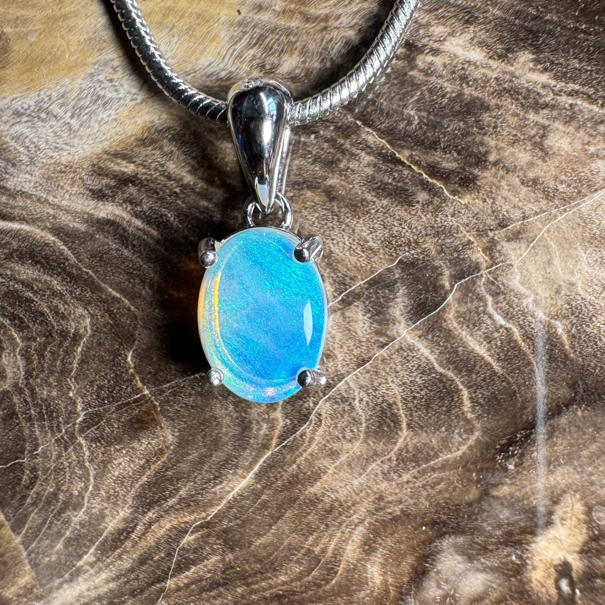 Whitsunday Drift ~ 0.8ct Solid Lightning Ridge Opal 925 Silver Pendant Necklace