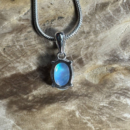 Whitsunday Drift ~ 0.8ct Solid Lightning Ridge Opal 925 Silver Pendant Necklace