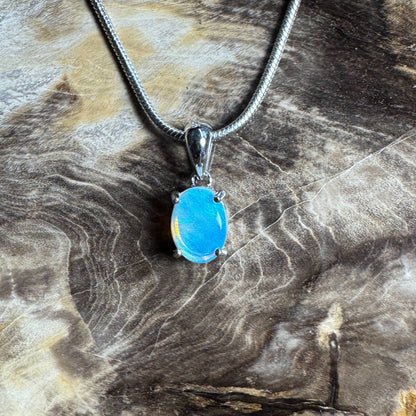 Whitsunday Drift ~ 0.8ct Solid Lightning Ridge Opal 925 Silver Pendant Necklace