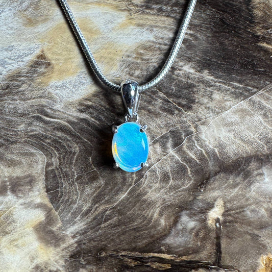 Whitsunday Drift ~ 0.8ct Solid Lightning Ridge Opal 925 Silver Pendant Necklace
