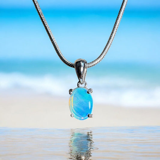 Whitsunday Drift ~ 0.8ct Solid Lightning Ridge Opal 925 Silver Pendant Necklace