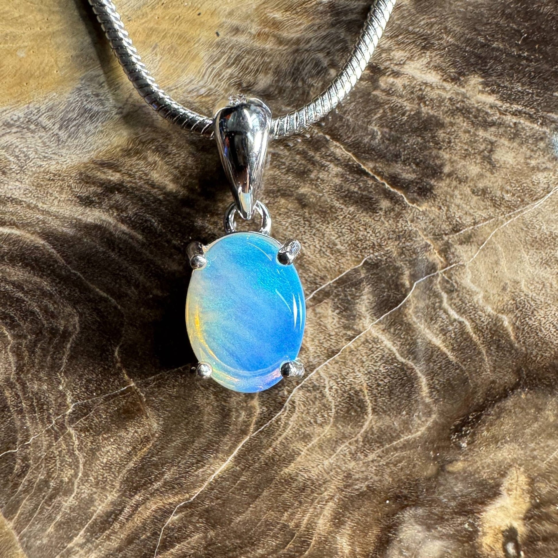 Whitsunday Drift ~ 0.8ct Solid Lightning Ridge Opal 925 Silver Pendant Necklace