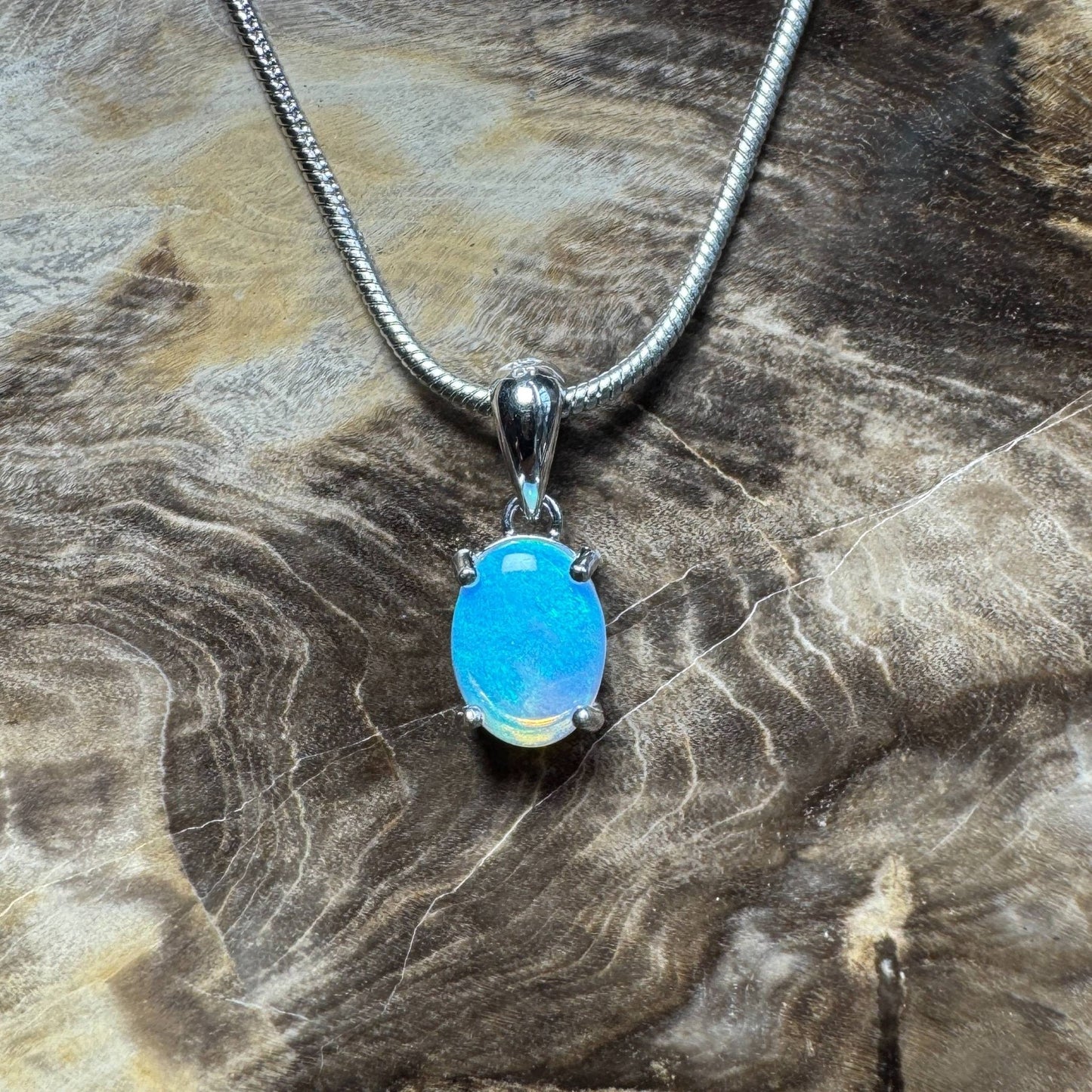Whitsunday Drift ~ 0.8ct Solid Lightning Ridge Opal 925 Silver Pendant Necklace