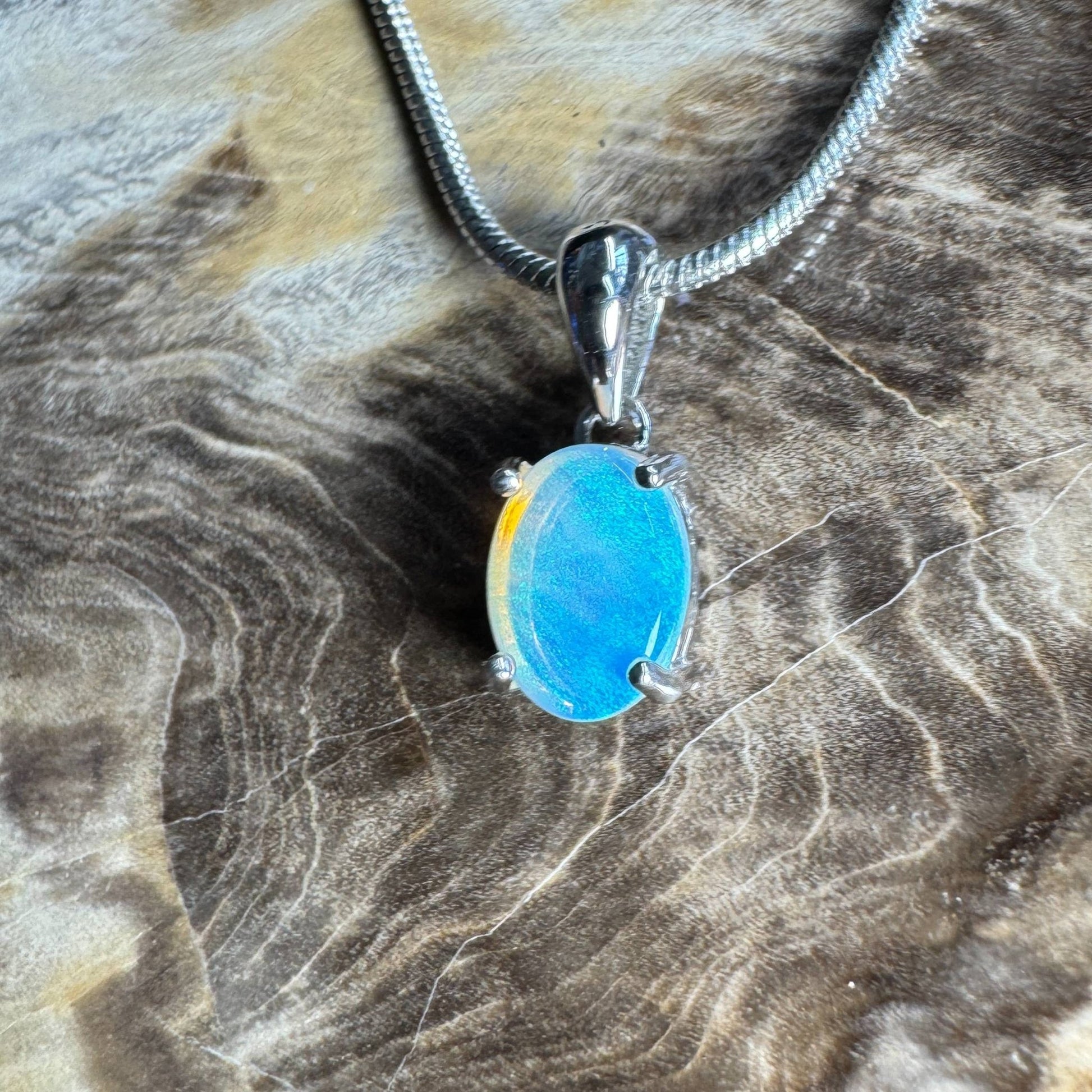 Whitsunday Drift ~ 0.8ct Solid Lightning Ridge Opal 925 Silver Pendant Necklace