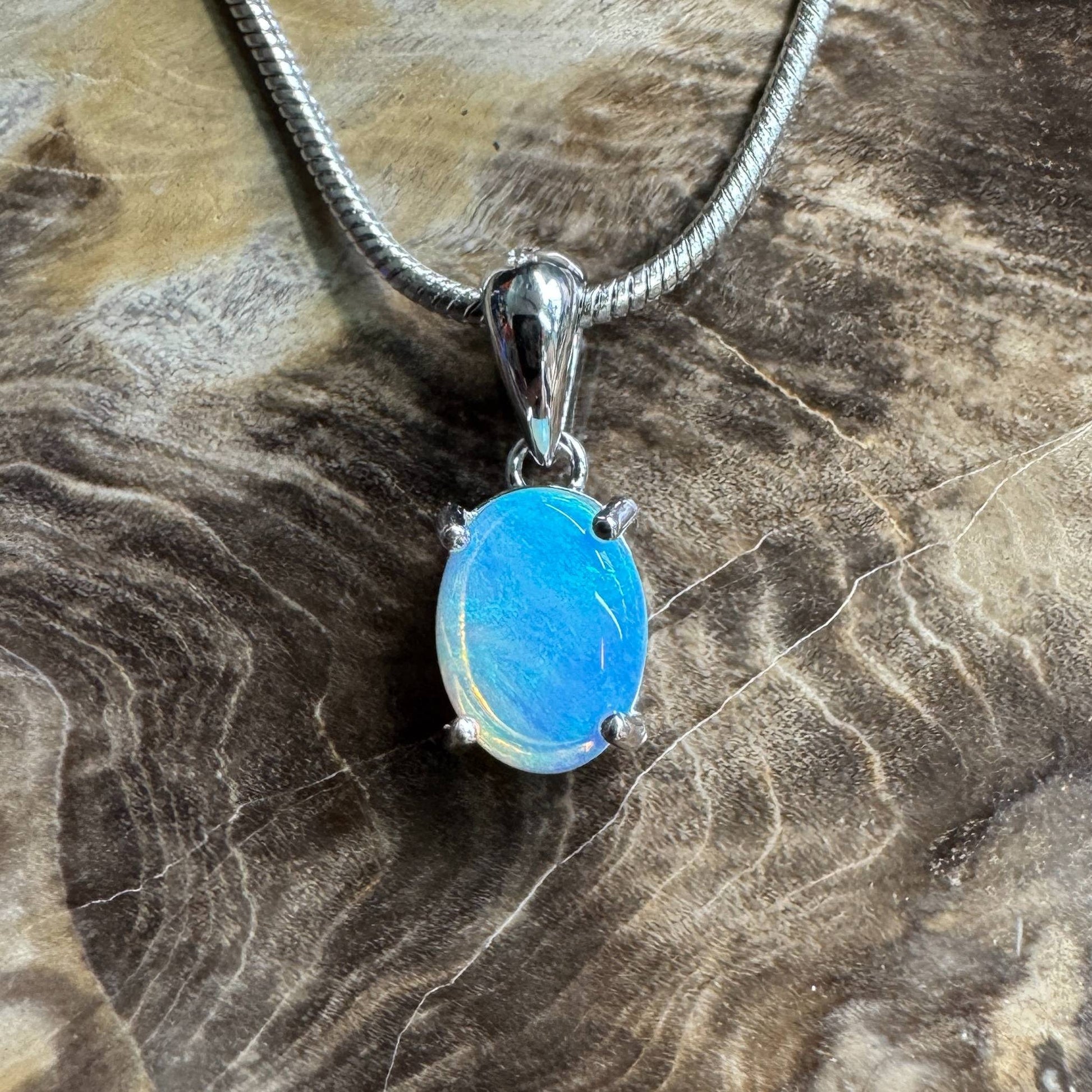 Whitsunday Drift ~ 0.8ct Solid Lightning Ridge Opal 925 Silver Pendant Necklace
