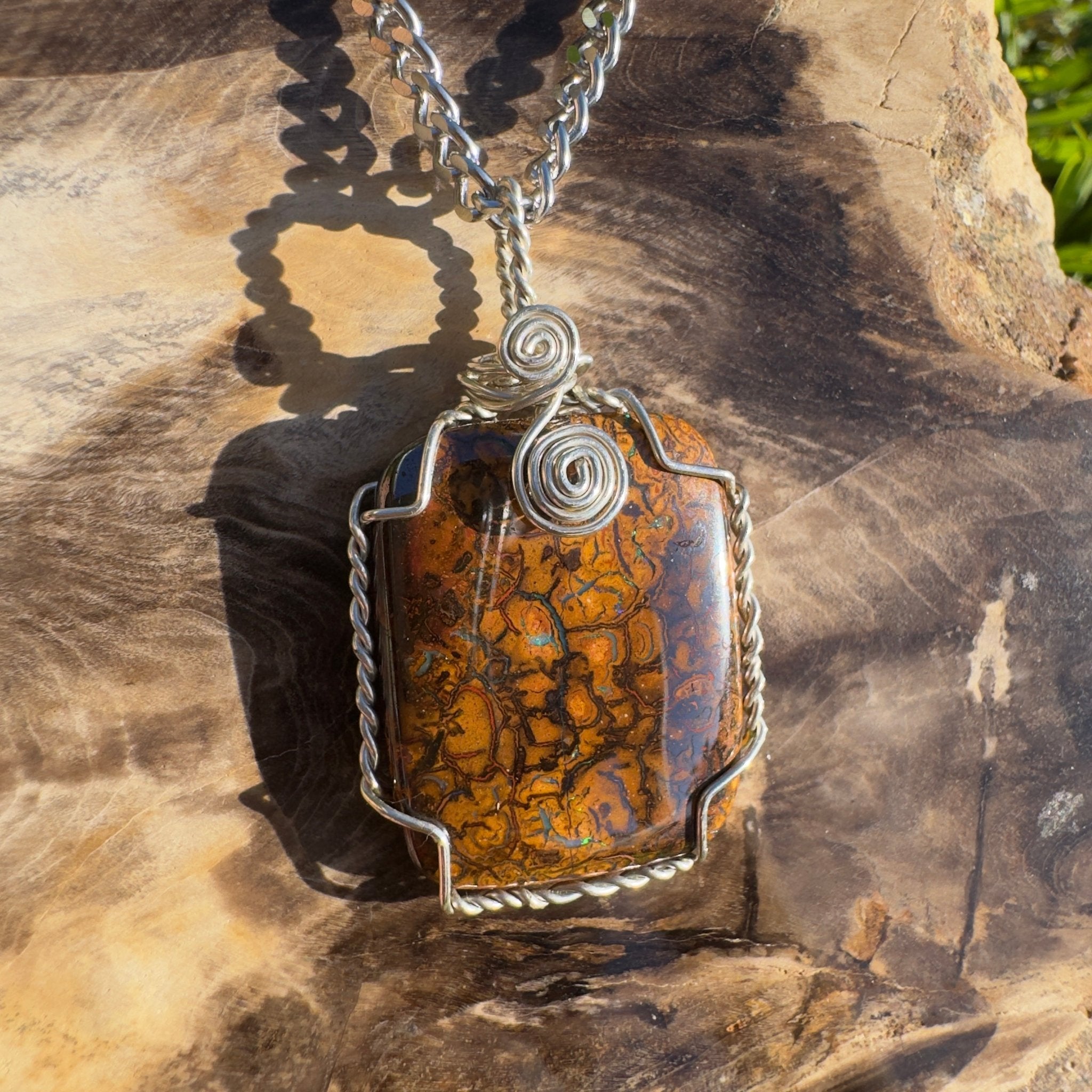 Whitsunday Reef Drift ~ Queensland Boulder Opal 925 Sterling Silver Pendant Necklace