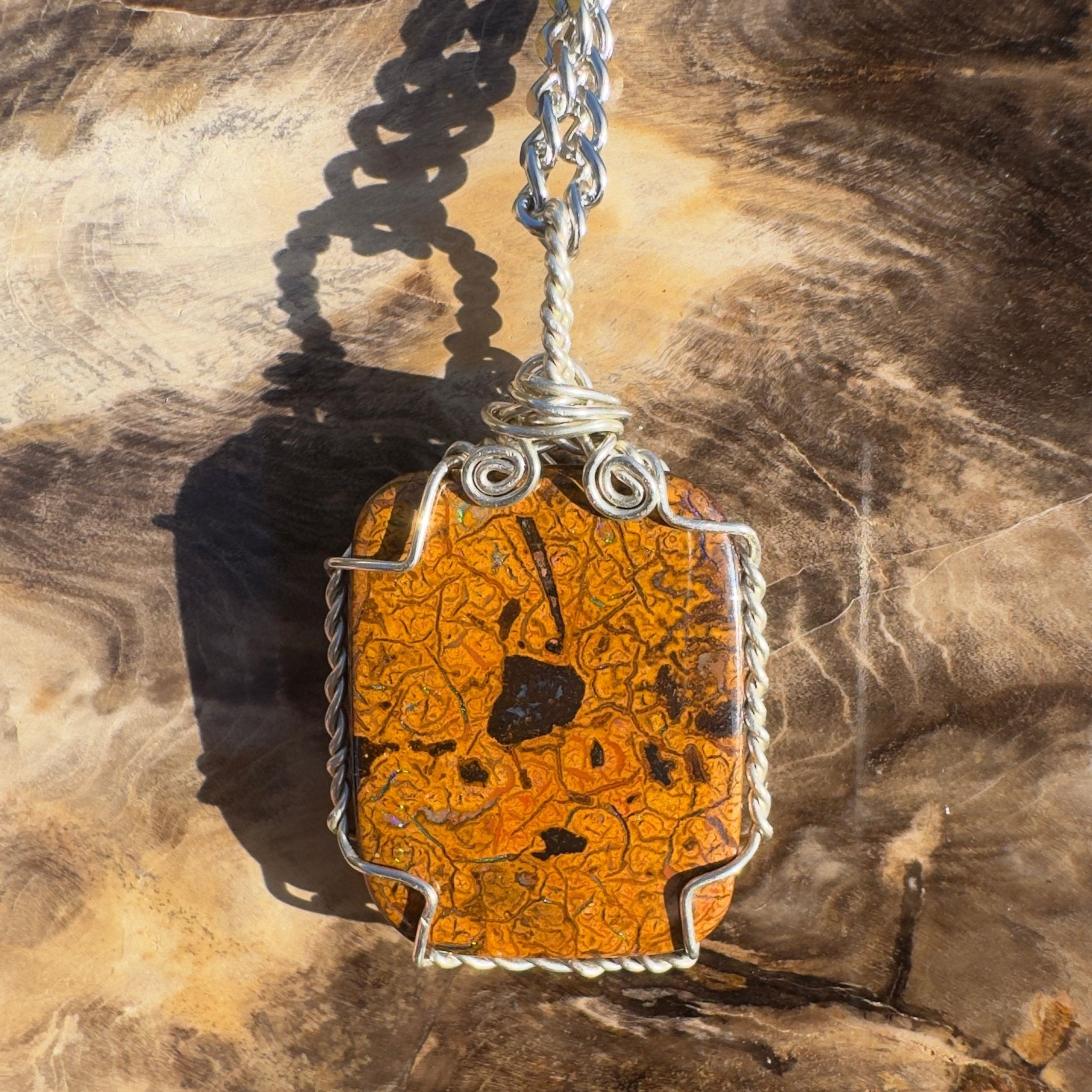 Whitsunday Reef Drift ~ Queensland Boulder Opal 925 Sterling Silver Pendant Necklace