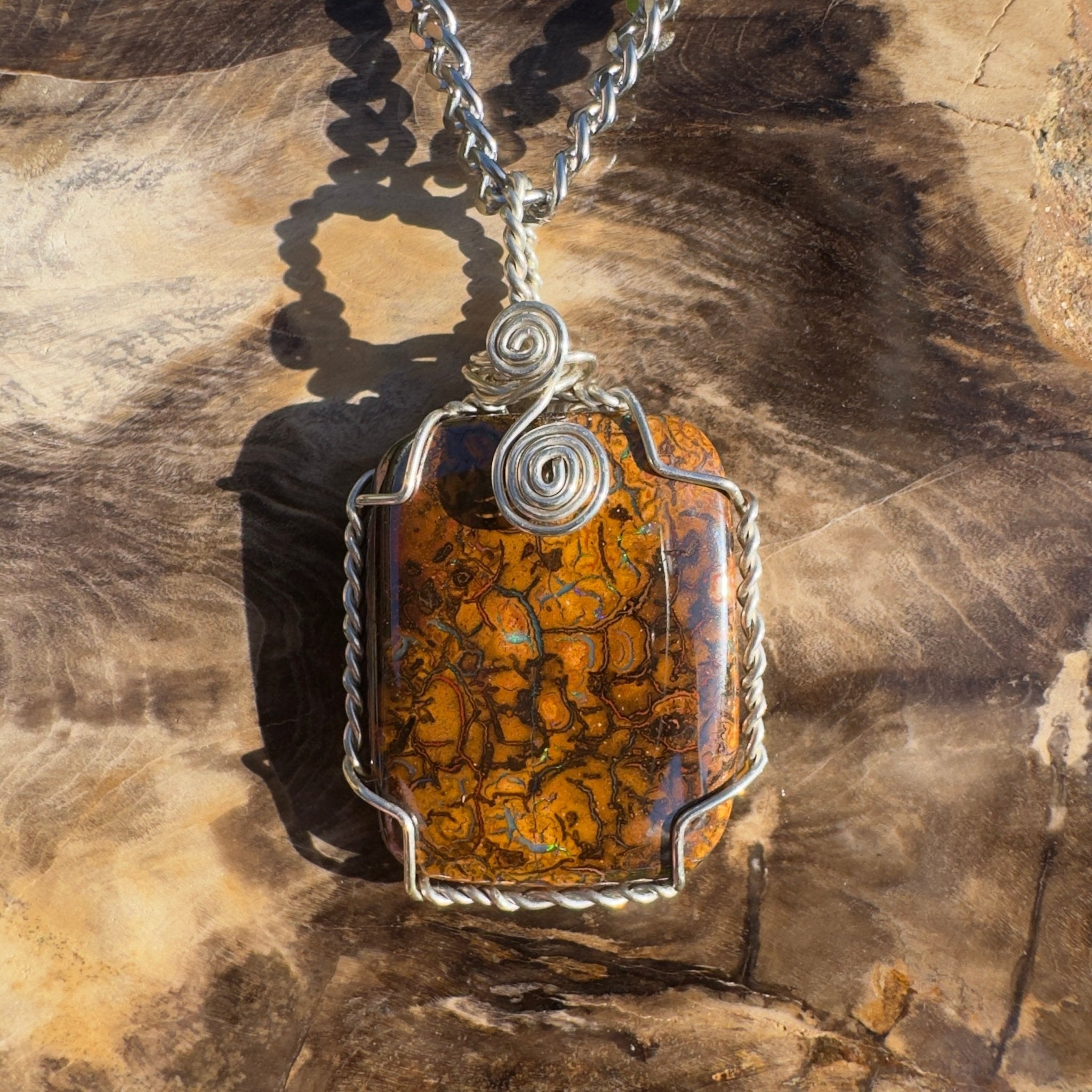 Whitsunday Reef Drift ~ Queensland Boulder Opal 925 Sterling Silver Pendant Necklace