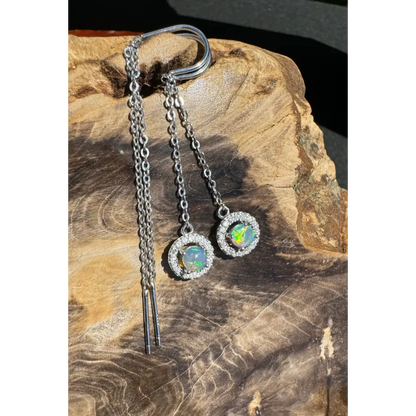 Silver opal drop earrings from the Whitsunday Sparkle collection featuring 0.7ct Lightning Ridge Opal