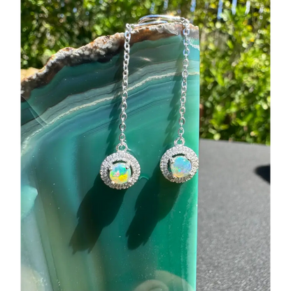 Silver opal drop earrings with 0.7ct Lightning Ridge Opal and Cubic Zirconia in Whitsunday Sparkle collection