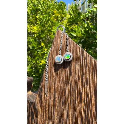 Silver opal drop earrings with 0.7ct Lightning Ridge Opal and Cubic Zirconia accents