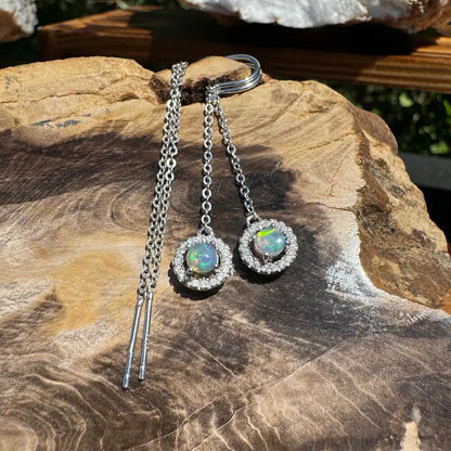 Silver opal earrings with Lightning Ridge opal and cubic zirconia in the Whitsunday Sparkle collection