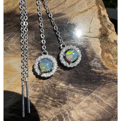 Opal and diamond halo earrings from Whitsunday Sparkle handcrafted with Lightning Ridge Opal
