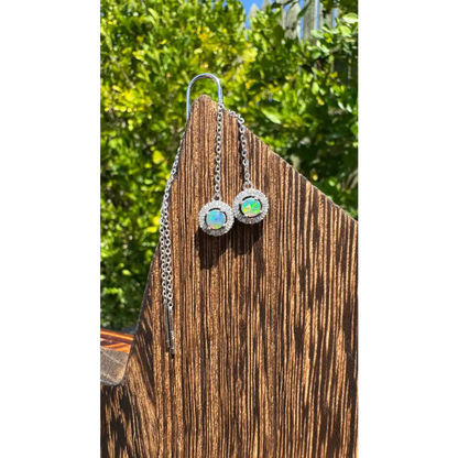 Silver opal drop earrings with 0.7ct Lightning Ridge Opal and Cubic Zirconia