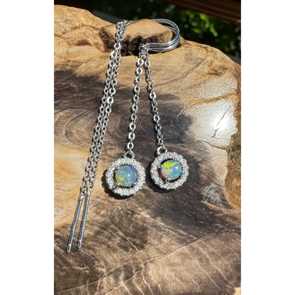 Silver opal drop earrings with handcrafted Lightning Ridge opal and cubic zirconia accents