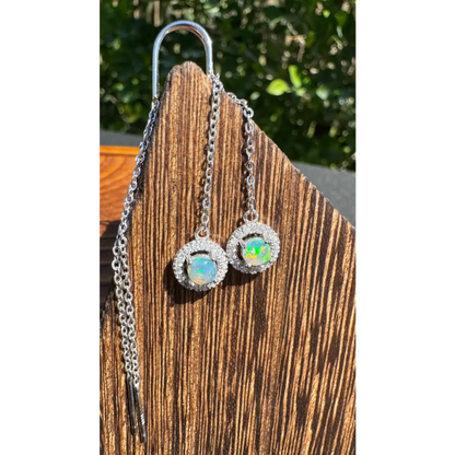 Silver opal drop earrings featuring 0.7ct Lightning Ridge Opal and cubic zirconia in Whitsunday Sparkle pendant