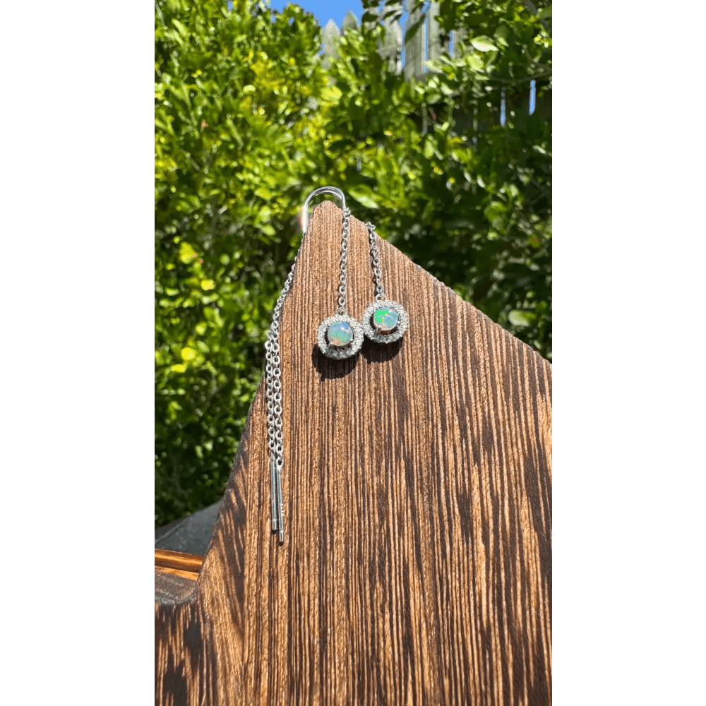 'Whitsunday Sparkle' ~ Handcrafted 0.7ct Solid Lightning Ridge Opal and Cubic Zirconia Earrings
