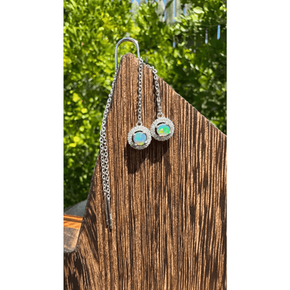 'Whitsunday Sparkle' ~ Handcrafted 0.7ct Solid Lightning Ridge Opal and Cubic Zirconia Earrings
