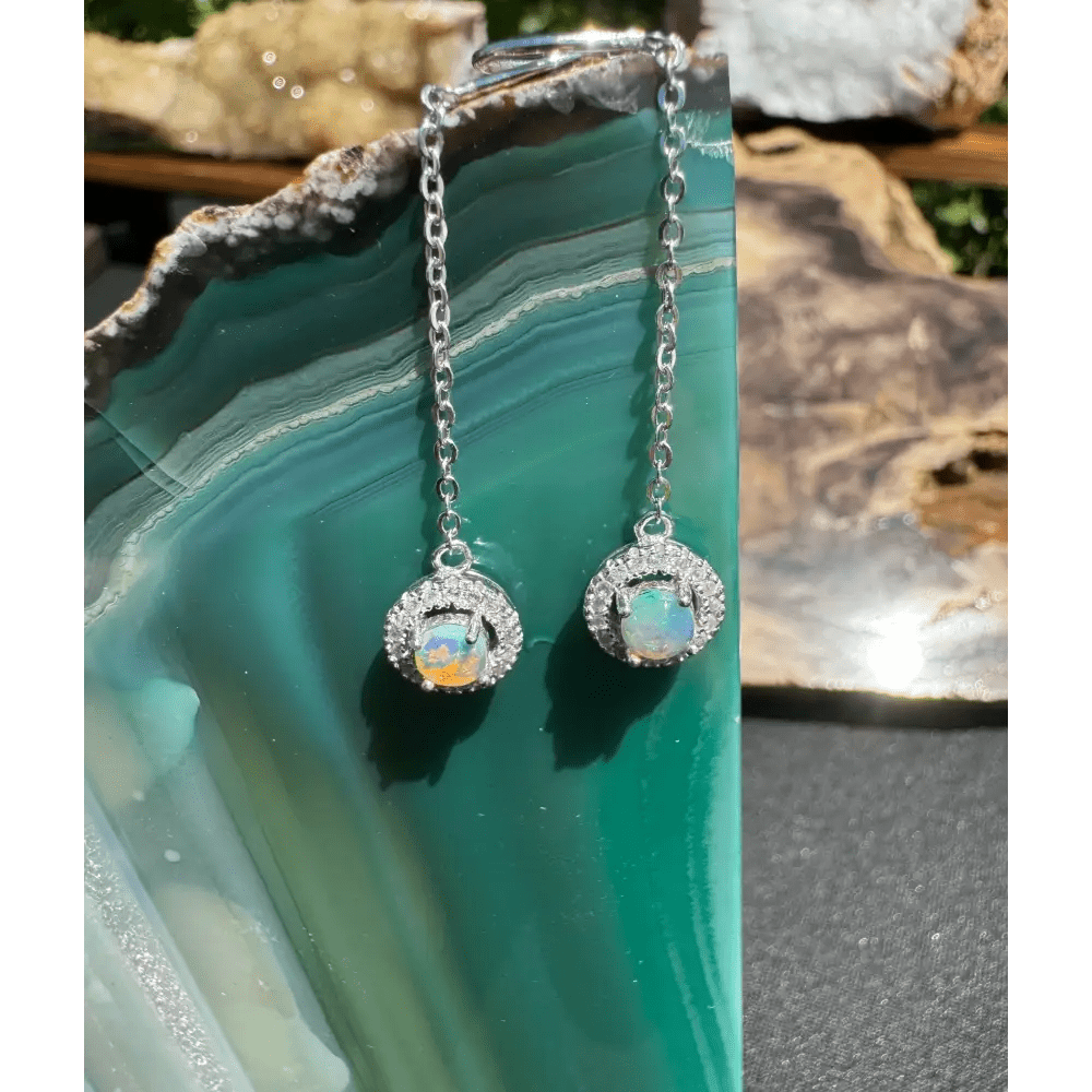 'Whitsunday Sparkle' ~ Handcrafted 0.7ct Solid Lightning Ridge Opal and Cubic Zirconia Earrings