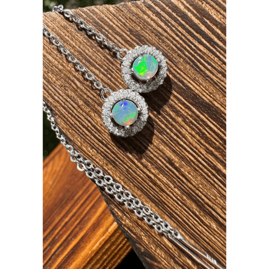 'Whitsunday Sparkle' ~ Handcrafted 0.7ct Solid Lightning Ridge Opal and Cubic Zirconia Earrings