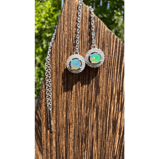 'Whitsunday Sparkle' ~ Handcrafted 0.7ct Solid Lightning Ridge Opal and Cubic Zirconia Earrings