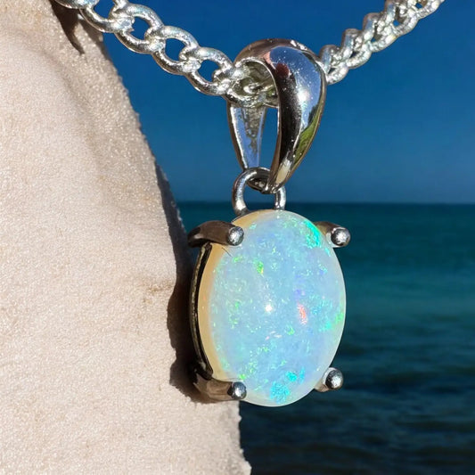 Silver chain with a handcrafted 0.9ct Coober Pedy Opal pendant on Sterling Silver necklace